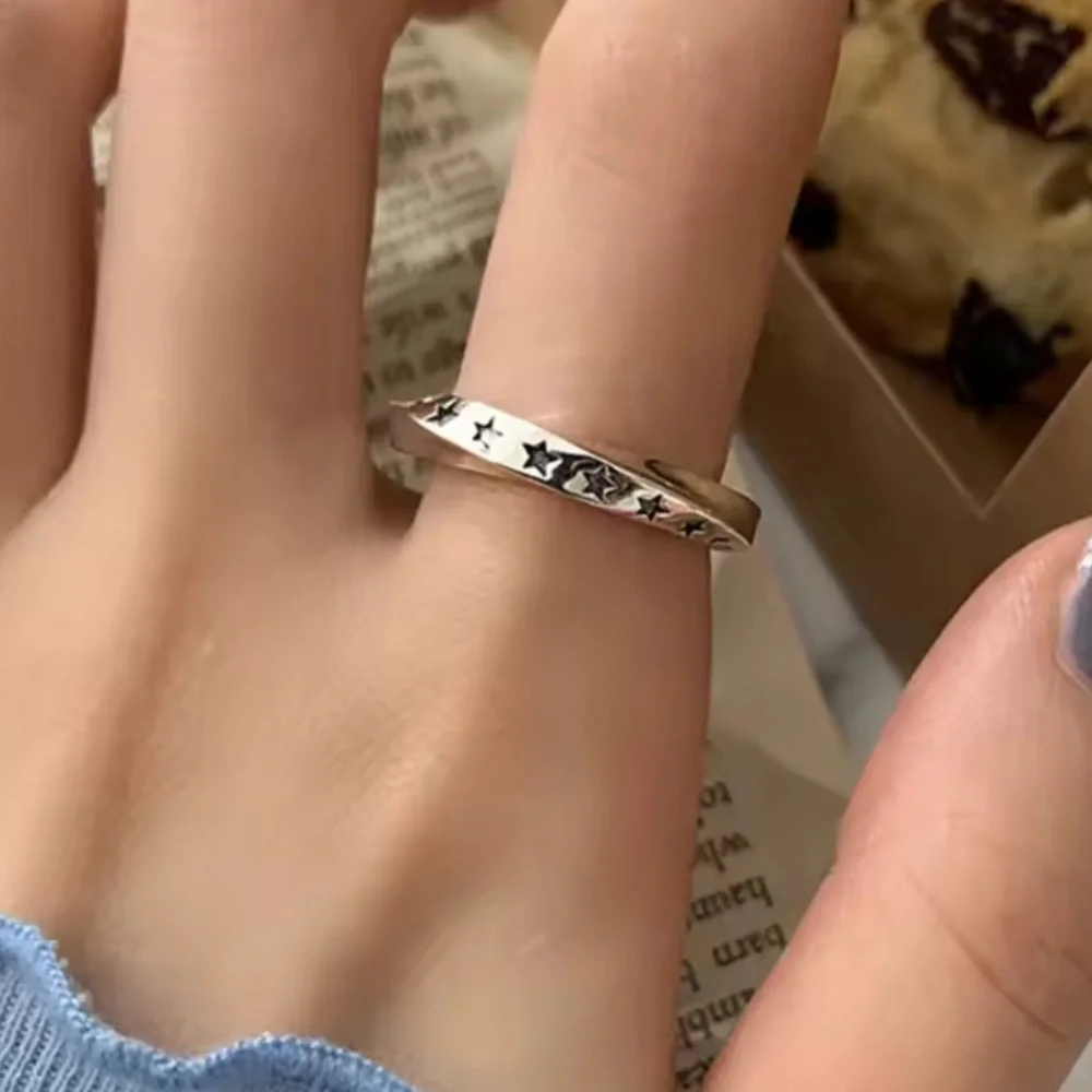 NEW Unisex/Men’s 925 Sterling Silver Engraved Star‎ Twist Band Ring, Adjustable